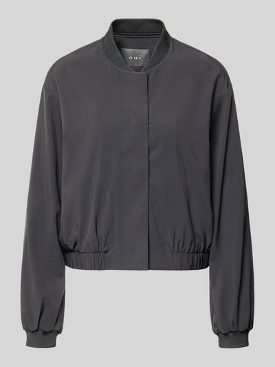 Produktfoto, Blouson mit verdeckter Knopfleiste von Oui, szary, krój regular fit, Mieszanka materiałów z dodatkiem streczu, stójka, długość tyłu w rozmiarze 36: 53 cm, szerokość ramion w rozmiarze 36: 49 cm, szerokość klatki piersiowej w rozmiarze 36: 57 cm, długość rękawów w rozmiarze 36: 57 cm
