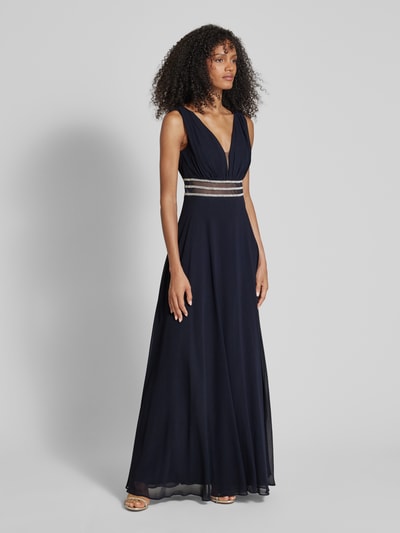 Jake*s Cocktail Abendkleid mit Taillenband und Ziersteinbesatz Marine Melange 1