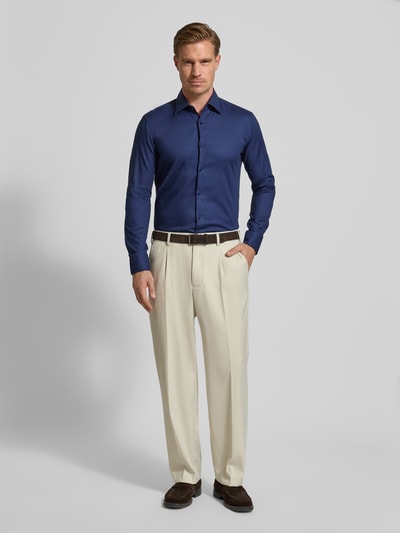 BOSS Slim fit zakelijk overhemd van katoenmix, model 'HANK' Marineblauw - 1
