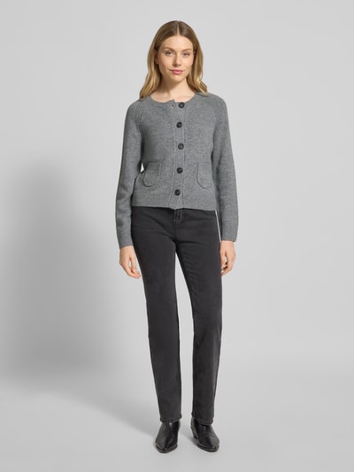 Oui Regular fit jack van wolmix in gebreide look Lichtgrijs gemêleerd - 1