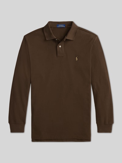 Produktfoto, donkerbruin regular fit poloshirt uit puur katoen met kraag, lange mouwen en knoopsluiting, Regular Fit Poloshirt aus reiner Baumwolle van Polo Ralph Lauren, Heren poloshirt