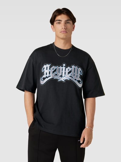REVIEW Oversized T-Shirt mit Silber Logo Print Black 4