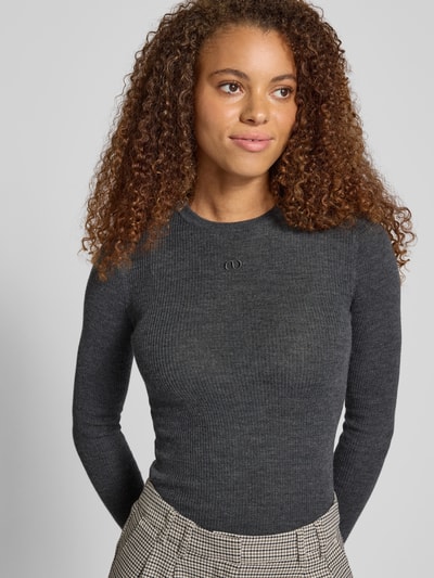 LeGer by Lena Gercke Strickpullover aus Wolle mit Stitching Modell 'Corin Jumper' Anthrazit 3