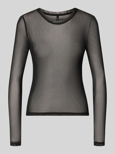 Produktfoto, zwart shirt met lange mouwen van transparante stof en ronde hals, Slim Fit Langarmshirt met Rundhalsausschnitt model 'LOVA' van VERO MODA, Dames