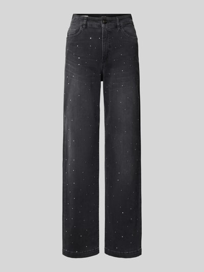 Produktfoto, Straight Fit Jeans aus Baumwoll-Mix mit Allover-Strasssteinbesatz von Marc Cain in Schwarz, 5-Pocket-Design, strukturierte Oberfläche