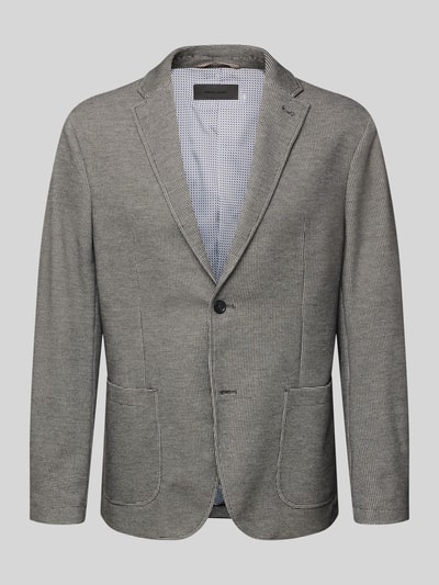 Produktfoto, Slim Fit 2-Knopf-Sakko mit Strukturmuster von Pierre Cardin, szary, materiał z dodatkiem stretchu, krój slim fit, wzór strukturalny, klapy, naszywane kieszenie, długość tyłu w rozmiarze 50: 75 cm, szerokość ramion w rozmiarze 50: 43 cm, długość rękawa w rozmiarze 50: 66 cm