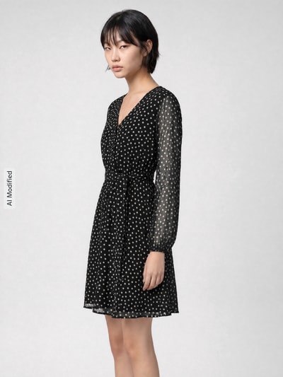 ONLY Tailliertes Blusenkleid mit Allover-Muster Modell 'CERA' Black 3