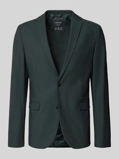 Produktfoto, dunkelgrüne glatte Oberfläche, schmale Klappkragen, zwei Knöpfe, Slim Fit Sakko mit Viskose-Anteil Modell 'PURE' von s.Oliver BLACK LABEL