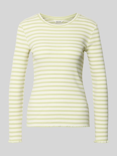 Selected Bluzka z długim rękawem o kroju slim fit z mieszanki bawełny ekologicznej model „ANNA” Trzcinowy 2