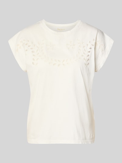 Produktfoto, Regular Fit T-shirt uit pure katoen model 'MINA' van Pepe Jeans, look: effen, ajourwerk met mesh-inzet, labelstitching, ronde hals, korte mouw