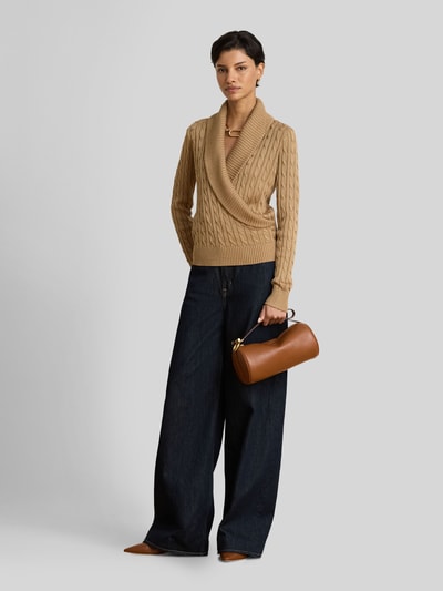 Lauren Ralph Lauren Regular fit pullover van mix van katoen en viscose Camel - 1