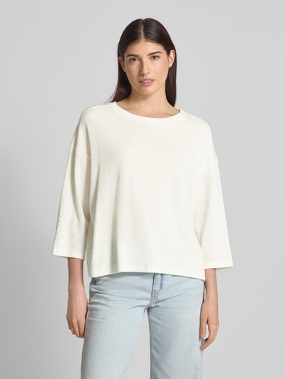 American Vintage Bluzka z długim rękawem i prążkowanym, okrągłym dekoltem model ‘YRUKI’ Biały 4