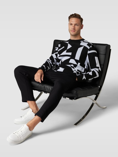 Karl Lagerfeld Sweter z dzianiny z dodatkiem wiskozy i wzorem na całej powierzchni Czarny 1