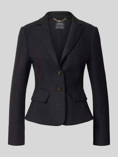 Produktfoto, Slim Fit Blazer aus Schurwolle mit Pattentaschen von Marc Cain in Schwarz mit Reverskragen und Knopfverschluss, strukturierte Oberfläche