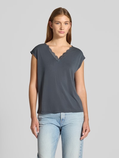 Pieces Loose fit T-shirt met kant, model 'KAMALA' Rookblauw - 4