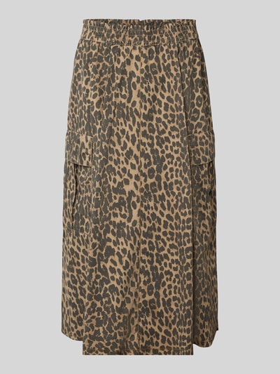 MOS MOSH Spódnica midi ze zwierzęcym nadrukiem i kieszeniami cargo Beżowy 2
