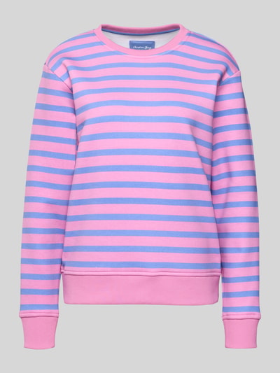 Produktfoto, Regular Fit Sweatshirt aus Baumwoll-Mix von Christian Berg Woman in Rosa mit blauen Ringeln, Rundhalsausschnitt, elastische Abschlüsse