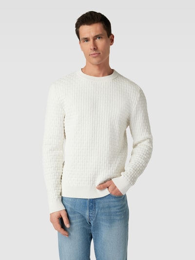 HUGO Strickpullover mit Rundhalsausschnitt Modell 'Stubon' Offwhite 4