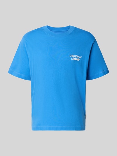 Produktfoto, T-Shirt mit Statement-Print Modell 'NORREBRO' von Jack & Jones in Blau, reine Baumwolle, gerader Schnitt, Rundhals, glatte Textur