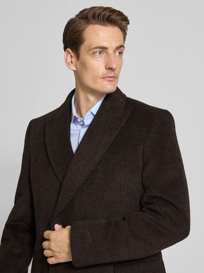BOSS Regular fit lange wollen jas van alpacamix, model 'HYDE-DB-PEAK-254' Donkerbruin - 3