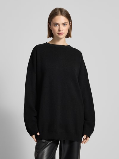 Karo Kauer Oversized Strickpullover mit Rundhalsausschnitt Black 4