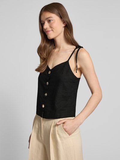ICHI Top aus Leinen-Viskose-Mix mit Knopfleiste Black 3