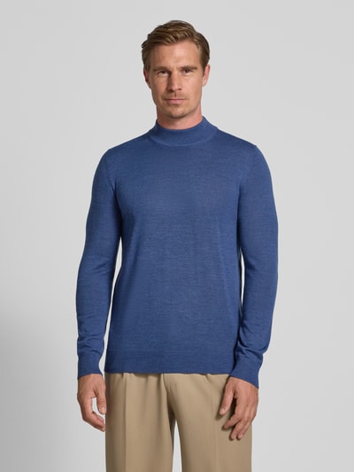 Christian Berg Men Gebreide pullover van een mix van merinowol met opstaande kraag Jeansblauw gemêleerd - 4