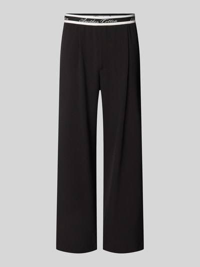 Produktfoto, schwarze Stoffhose mit elastischem Logo-Bund und Gesäßtaschen, Wide Fit, Material-Mix mit Stretch, von ANOTHER COTTON LAB