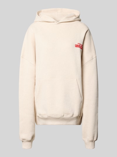Produktfoto, Hoodie mit Statement-Print Modell 'Love Club' von Karo Kauer in Beige aus reiner Baumwolle, Oversized-Fit, Kapuze, Känguru-Tasche