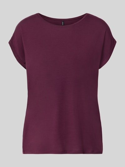Produktfoto, Regular Fit T-Shirt aus Lyocell-Mix Modell 'AVA' von VERO MODA in dunklem Bordeaux, glatte Oberfläche, gerade Form, Damen T-Shirt