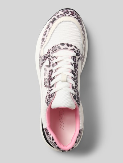 Produktfoto, Sneaker aus Leder-Mix mit Animal-Print von Marc Cain Bags & Shoes in Weiß mit rosa Details, Schnürverschluss, Logo-Detail, profilierte Passform, abgerundete Passform, Absatzhöhe 5 cm, Schafthöhe 6 cm, Schaftweite 7 cm