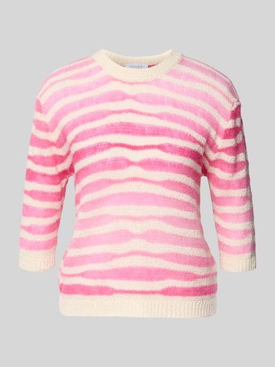 Produktfoto, Strickpullover aus Mohair-Mix mit 3/4-Arm von Rich & Royal, rosa-weiß gestreift, weiche Textur, Rundhalsausschnitt, Regular Fit.