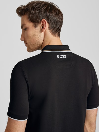 BOSS Green Regular fit poloshirt met labelstitching, model 'Paddy' Zwart - 3