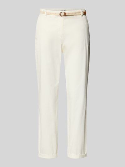 Produktfoto, Casual Fit Chino mit Baumwoll-Anteil von Christian Berg Woman in Creme mit Gürtel, elastischem Baumwoll-Mix und verkürztem Schnitt