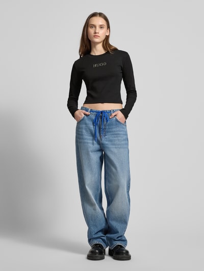 Hugo Blue Cropped Longsleeve mit Rundhalsausschnitt Modell 'Della' Black 1