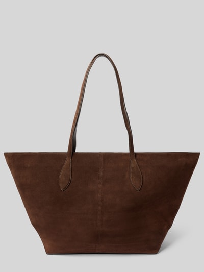 Produktfoto, Tote Bag mit Tragehenkel von Mango aus braunem Rindsleder, rechteckige Form, strukturierte Oberfläche, Hauptfach mit Reißverschluss