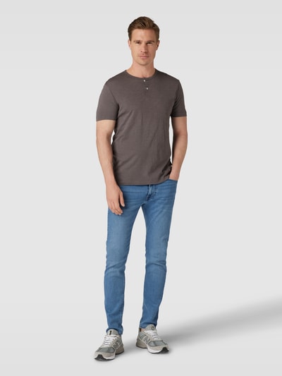 Marc O'Polo T-Shirt mit kurzer Knopfleiste Modell 'Serafino' Dunkelgrau 1