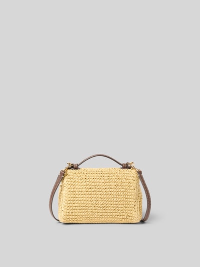 Produktfoto, Crossbody Bag aus Bast von Tory Burch in hellem Beige, strukturiertes Bast-Material, Rundum-Reißverschluss, verstellbarer Schulterriemen, Steckfach innen, kurzer Trageriemen, Maße 19 cm Breite, 12 cm Länge, 6 cm Tiefe