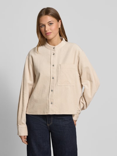 OPUS Bluzka koszulowa o kroju relaxed fit z kieszenią na piersi model ‘Falve’ Beżowy 4