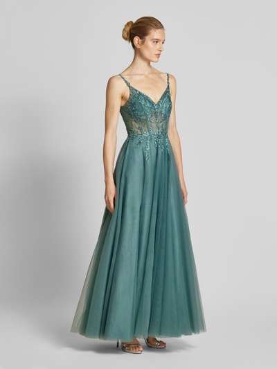 Luxuar Abendkleid mit Strasssteinbesatz Gruen 1