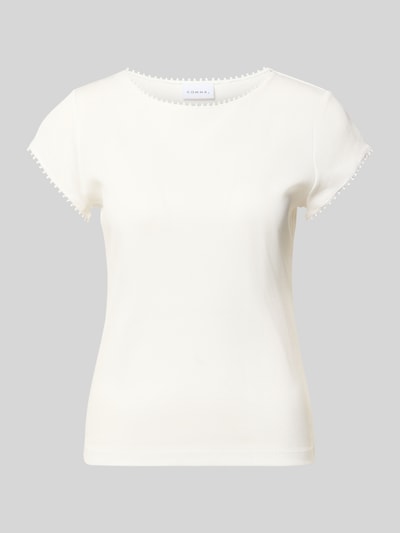 Produktfoto, T-Shirt mit Rundhalsausschnitt von Comma, cremeweiß, Reine Baumwolle, Regular-Fit, Feinripp, Rückenlänge 57 cm Größe 36