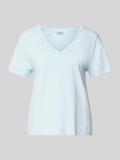 Produktfoto, Relaxed Fit T-Shirt aus reiner Baumwolle von s.Oliver RED LABEL in hellblau mit V-Ausschnitt und kurzem Ärmel, Melange-Optik, Jersey-Struktur