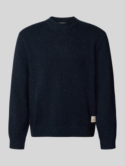 Produktfoto, Regular Fit Strickpullover mit Rundhalsausschnitt von JACK & JONES, dunkelblau, Baumwoll-Mix, gerippte Abschlüsse, Langarm