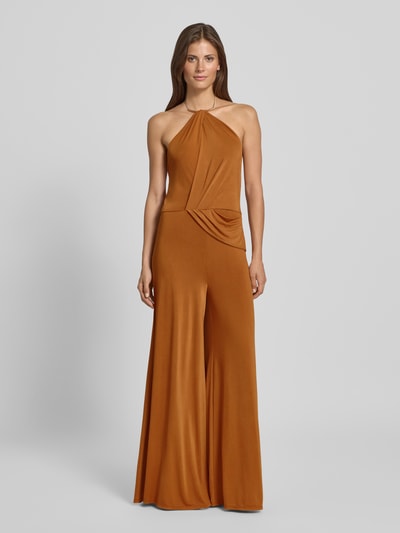 Rinascimento Neckholder-Jumpsuit in Wickel-Optik Mittelbraun 4