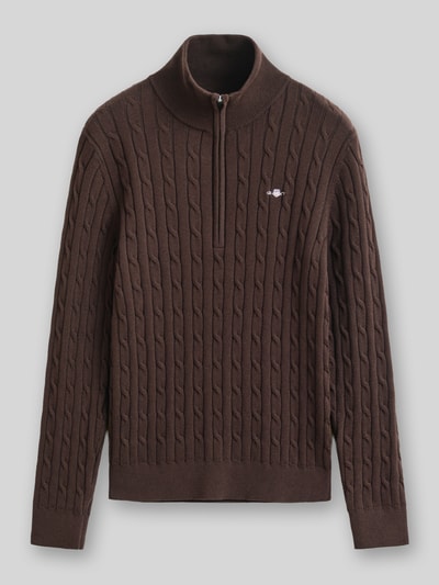 GANT Regular Fit Troyer aus reiner Baumwolle mit Logo-Stitching Dunkelbraun 2