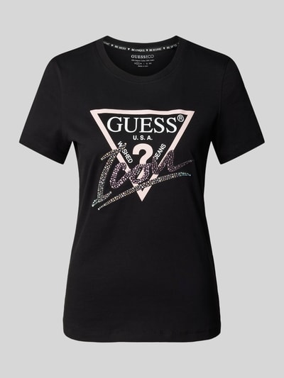 Guess T-Shirt mit Label-Print und Ziersteinbesatz Black 2