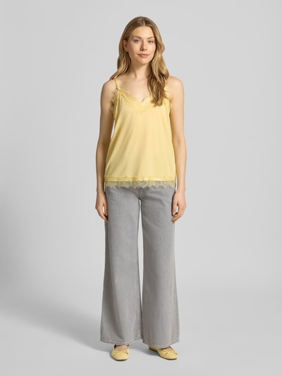 FREE/QUENT Regular Fit Top mit Spitzenbesatz Modell 'Bicco' Hellgelb 1