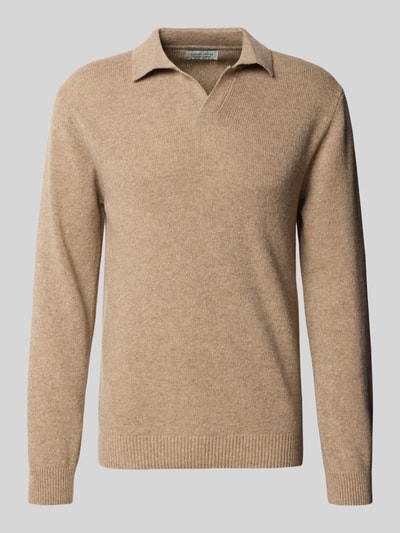 Casual Friday Sweter z dzianiny z mieszanki wełny z kołnierzykiem polo model ‘Karl’ Camel melanż 2