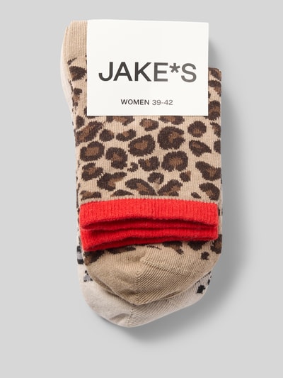 Produktfoto, Socken im 2er-Pack mit gerippten Bündchen von Jake*s Casual aus mieszanka bawełny z dodatkiem streczu, nadruk skóry leoparda, ściągacz, zestaw 2 szt.