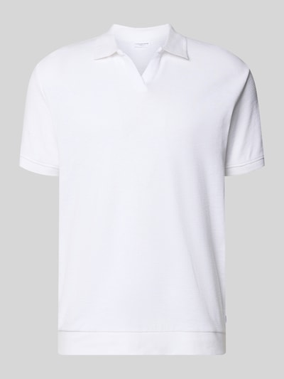 Productfoto, Comfort Fit Poloshirt met V-hals van Lindbergh, puur katoen, structuurpatroon, labeldetail, lengte achterzijde 68 cm, wit